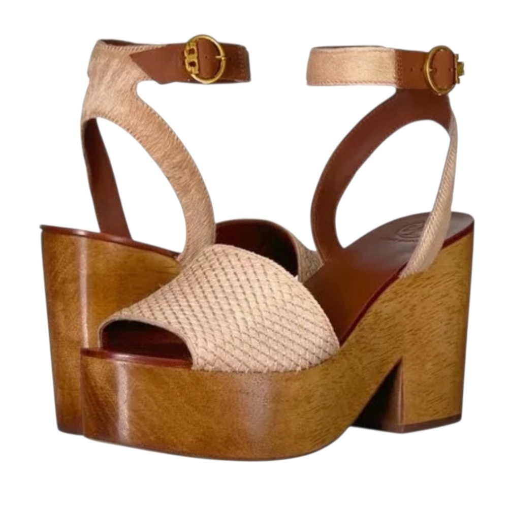 Tory Burch Beige and Brown Platform Sandals